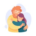 Embracing Dad and Daughter Loving and Feeling Happy Vector Illustration