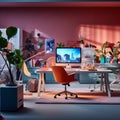 Embracing the Digital Era with an Ideal Workspace Bathed in Bright Hues and Detail