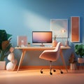 Embracing the Digital Era with an Ideal Workspace Bathed in Bright Hues and Detail