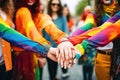 Embracing Diversity: People Crossing Arms in the Colors of the LGBT Rainbow Flag - Generative AI