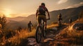 Embracing Dusk, Mountain Bikers in Harmony with Nature and Technology