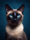 Portrait of a siamese cat with blue eyes on a dark background