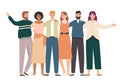 Embracing friends group portrait. Happy students, school teenagers friends stand together and friendship vector illustration Royalty Free Stock Photo