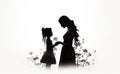 Embracing inner child. Artistic silhouette woman and child, symbolizing the concept of the inner child in delicate