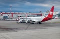 Embraer ERJ-190LR of Helvetic Airways landed at Geneva airport. Royalty Free Stock Photo