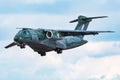 Embraer KC-390 PT-ZNJ transport tanker aircraft arrival and landing for RIAT Royal International Air Tattoo 2018 airshow Royalty Free Stock Photo
