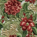 Embroided seamless pattern with red flowers, created with generative AI