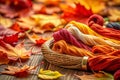 Embroidered Autumn Hues A Deep Dive into Cozy Fall Needlework and Thread Colors Capturing the Warmth and Texture Royalty Free Stock Photo