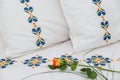 Embroidered bedding Royalty Free Stock Photo