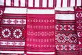 Embroidered Belorussian towels. National pattern.Slavic ornament on fabrics and towels