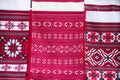 Embroidered Belorussian towels. National pattern.Slavic ornament on fabrics and towels