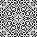 Embroidered black and white pattern. Ornament drawn by hand. Prints for textiles, carpets, rugs.