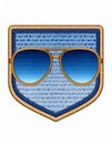 Embroidered Blue Denim Patch with Sunglasses on White Background Textile Art Royalty Free Stock Photo