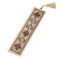 Embroidered Bookmark with Floral Pattern and Tassel Isolated on White embroidery needlework Royalty Free Stock Photo