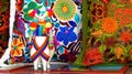 Embroidered decorative pillows and souvenir llama, Ecuador