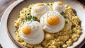 Embroidered Delights Scrumptious Scrambled Eggs on National Waffle Day.AI Generated