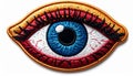 Embroidered Eye Patch with Blue Iris and Red Accent Stitching on White Background Royalty Free Stock Photo