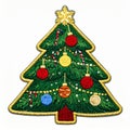 Embroidered Green Christmas Tree Patch with Ornaments Royalty Free Stock Photo