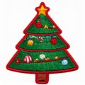 Embroidered Green Christmas Tree Patch with Red Ornaments Royalty Free Stock Photo