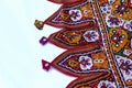 embroidered handicrafts or handmade close up view, embroidery canvas beautiful view, artistic embroidery arts on selective focus