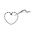 Embroidered heart with needle black and white illustration Royalty Free Stock Photo