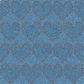 Embroidered hearts on denim, seamless pattern.
