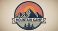 Embroidered Mountain Camp Patch with Sun and Trees Royalty Free Stock Photo