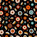 Embroidered seamless floral pattern. Handmade. Colorful embroidery. Cute simple print for textiles. Red, blue, orange and white p