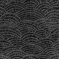 Embroidered seamless wavy pattern. Black patches on a white background. Handmade. Embroidery, fancywork, sewing, hobby. Vector