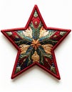 Embroidered Star Patch with Intricate Foliage Design on White Background Royalty Free Stock Photo