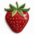 Embroidered Strawberry Patch Close Up on White Background Detailed Stitching Royalty Free Stock Photo