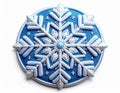 Embroidered White Snowflake on Blue Denim Circle Patch Isolated on White Royalty Free Stock Photo