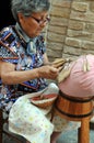 Embroiderer with craft wires in the city of Offida in Central It Royalty Free Stock Photo