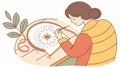 Embroiderer Creating Art, Delicate Needlework Craft. vector design Generative AI Royalty Free Stock Photo
