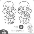 Embroidering girl. Find differences, black and white educational game Royalty Free Stock Photo