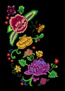 Embroidery angular pattern with colorful simplify flowers for clothing design. Royalty Free Stock Photo