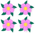 Needlework. Embroidery-appliquÃ© pink flower with green leaves. Different moments of embroidery. Vector. Exclusive.