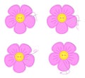 Needlework. Embroidery-appliquÃ© pink flower. A set of illustrations with different moments of embroidery. Vector. Exclusive.