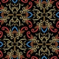 Embroidery Baroque vector seamless pattern. Tapestry ornamental colorful background. Grunge antique baroque damask ornament in