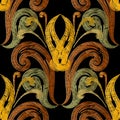 Embroidery Baroque vector seamless pattern. Tapestry textured vi