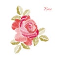 Embroidery. Beautiful rose flower isolated on white background.