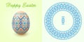 Embroidery Best Easter World Egg. Round ornament like handmade cross-stitch ethnic Ukraine pattern.