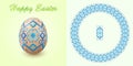 Embroidery Best Easter World Egg. Round ornament like handmade cross-stitch ethnic Ukraine pattern.