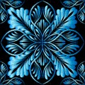 Embroidery blue floral vector seamless pattern. Tapestry ornamental paisley background. Embroidered ornament in russian style. Ab