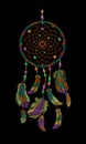 Embroidery boho native american indian dreamcatcher feathers. Clothes ethnic tribal fashion design dream catcher Royalty Free Stock Photo