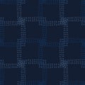 Embroidery Boro Patch Kantha Vector Pattern. Asian Needlework Seamless Background Indigo Blue Style. Sashiko Running