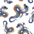 Embroidery chinese dragons and flowers peonies seamless pattern. Classical asian dragons and beautiful peonies seamless