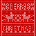 Embroidery Christmas card with cross stitch embroidered deers in frame. Royalty Free Stock Photo