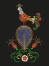 Embroidery colorful exotic bird floral pattern.