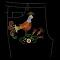 Embroidery colorful floral pattern with exotic bird for jeans.